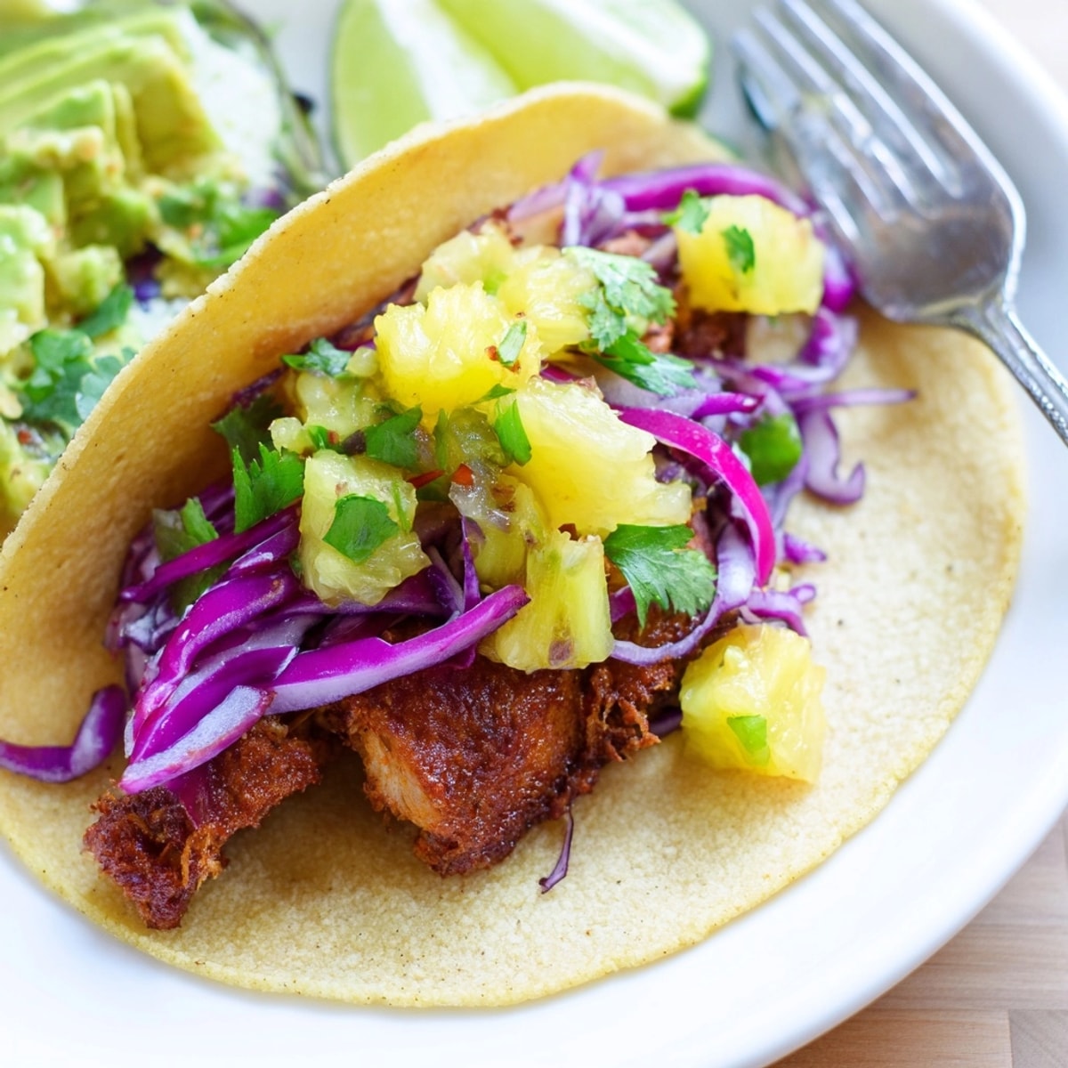 Tacos au porc caramélisé à l'ananas : un repas facile et coloré, parfait pour le dîner.