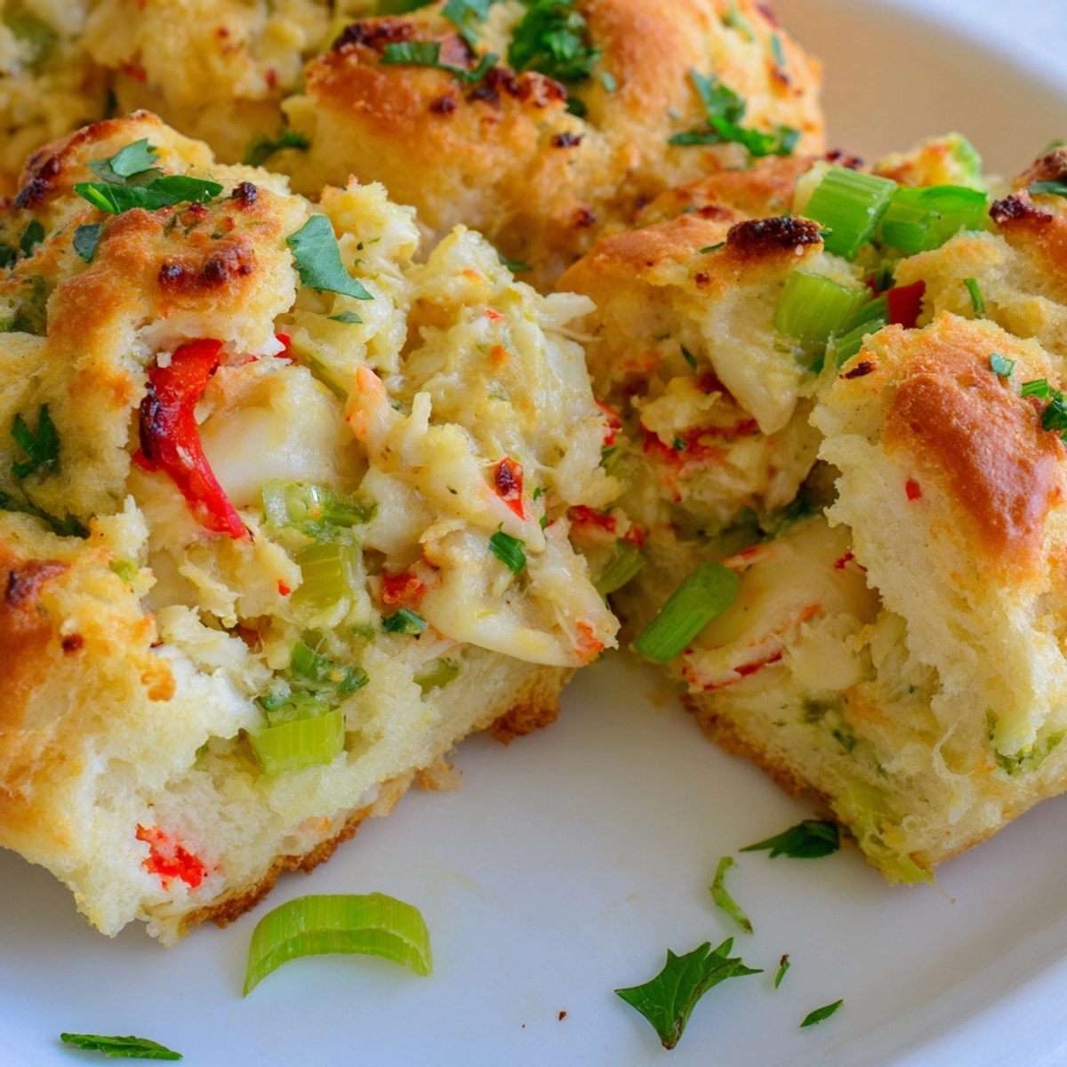 Petits pains farcis cajun au crabe et pain de maïs, cuits jusqu'à l'obtention d'une belle couleur dorée.