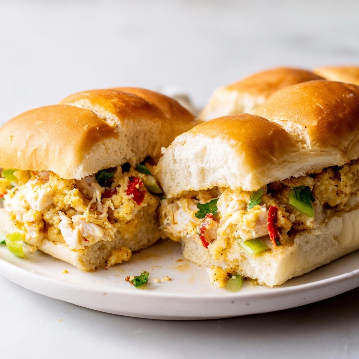 Cajun Crab & Cornbread Stuffed Rolls: vue en gros plan d'un plat réconfortant du Sud.