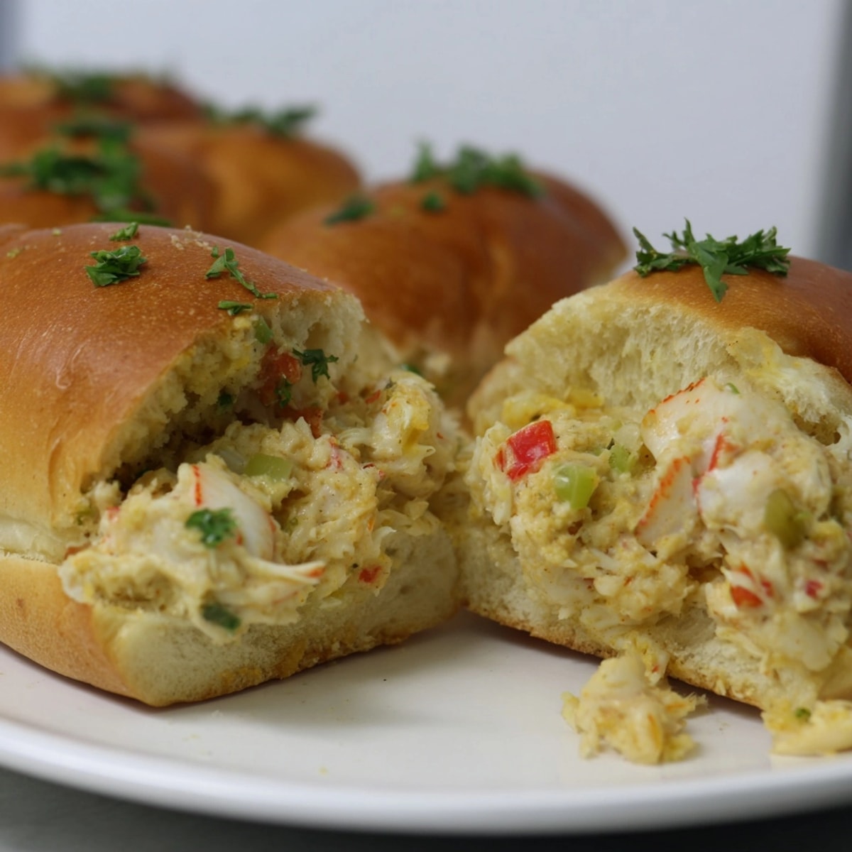 Préparation des Cajun Crab & Cornbread Stuffed Rolls, prêts à être enfournés, dégagent un parfum appétissant.