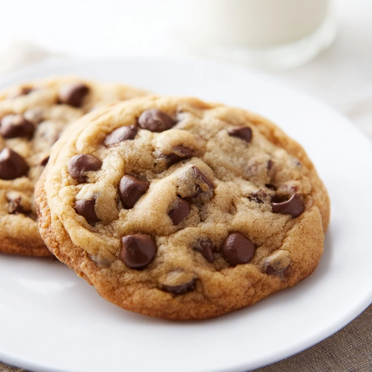 Golden brown chocolate chip cookies, temptingly arranged after baking, ready to be eaten.