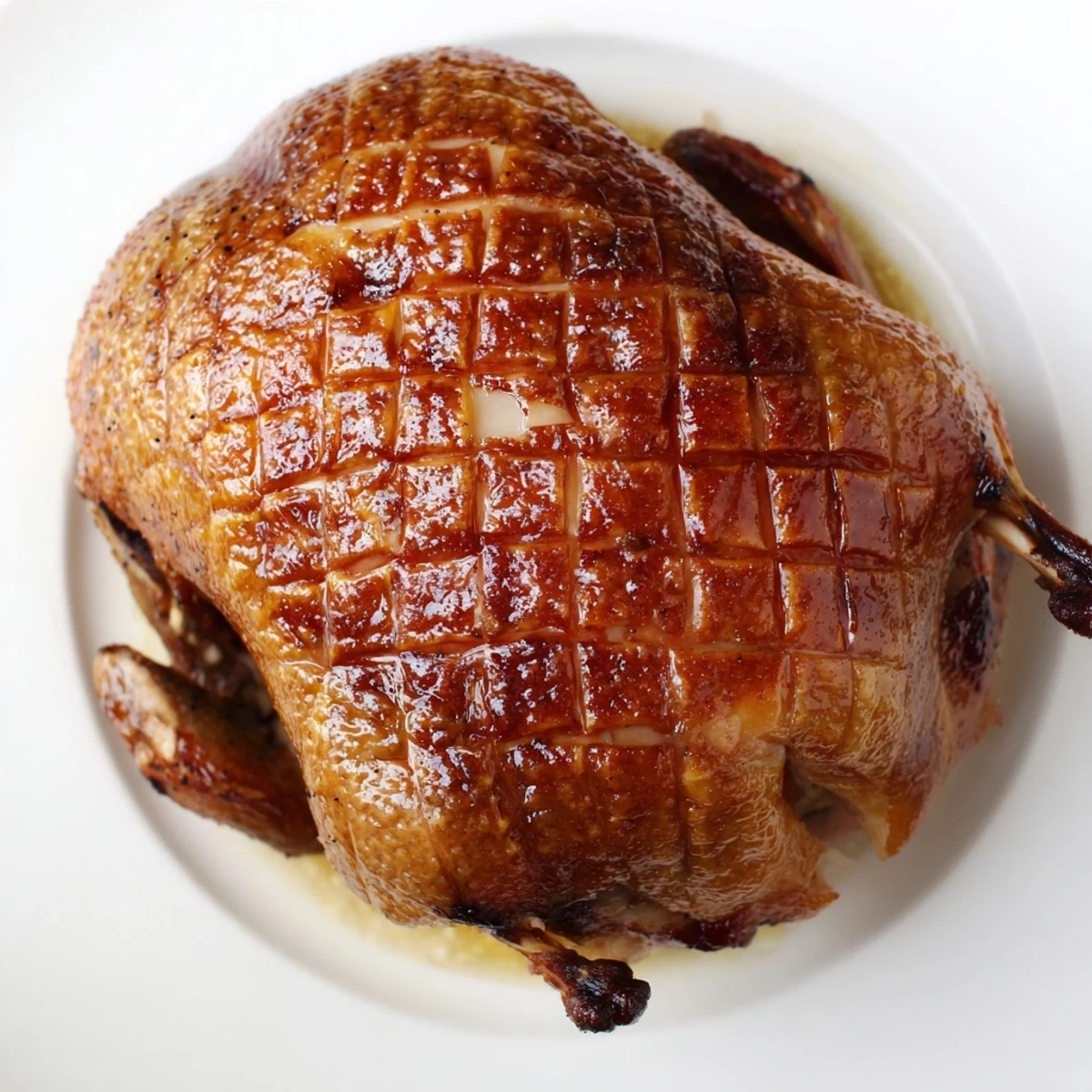 Aromatic roasted duck, infused with herbs and citrus, perfect for a special dinner party.