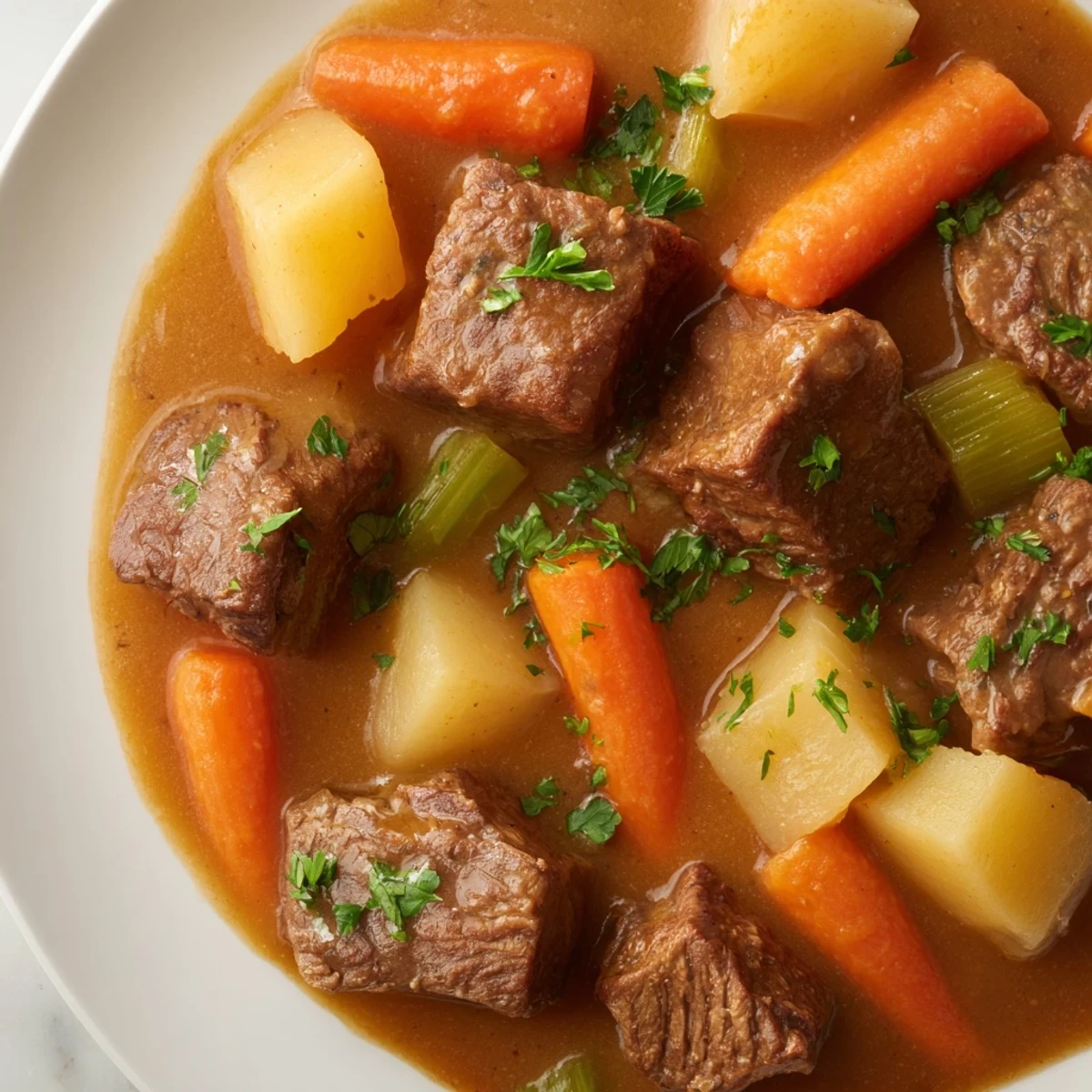 A steaming bowl of beef stew, garnished with fresh parsley, looks incredibly hearty.