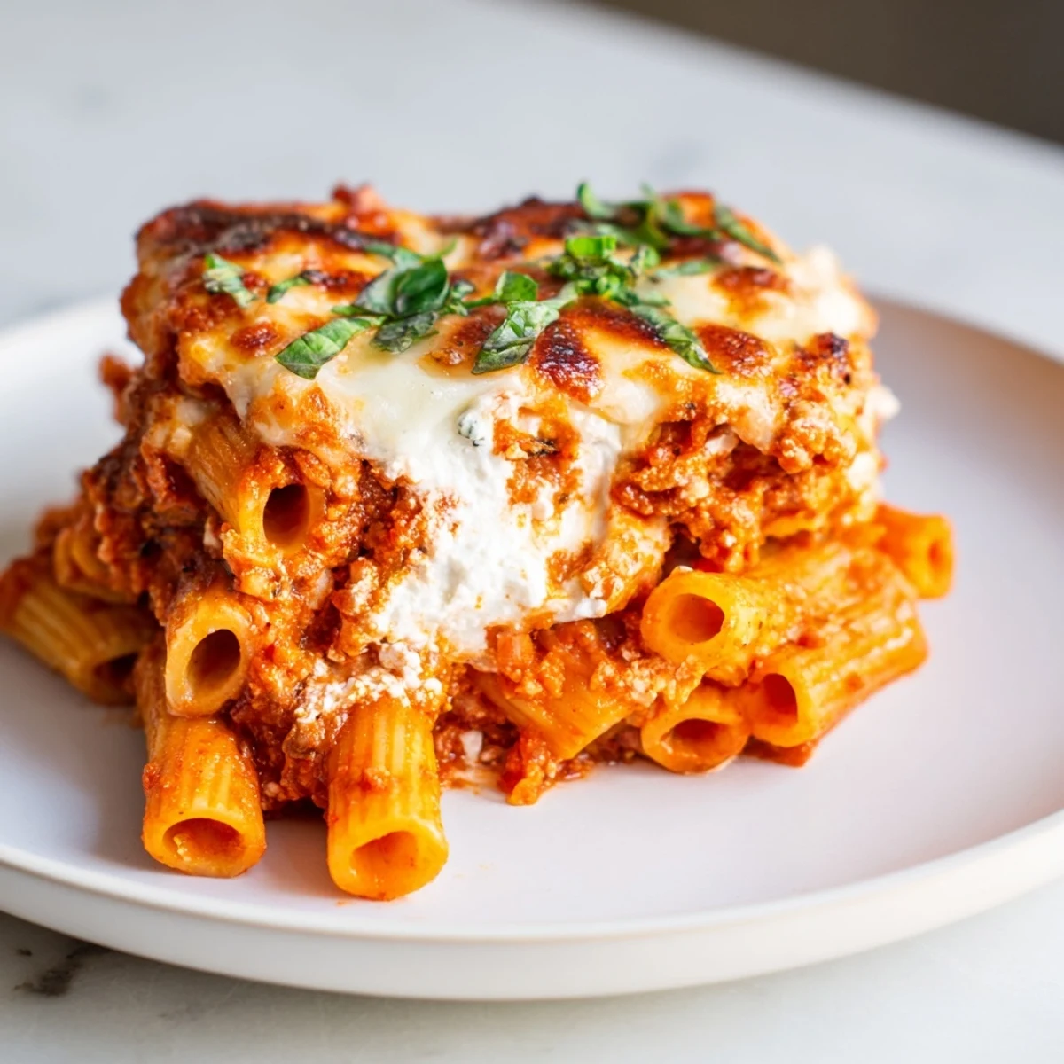 Homemade Baked Ziti, a comforting Italian casserole perfect for a weeknight dinner with friends.