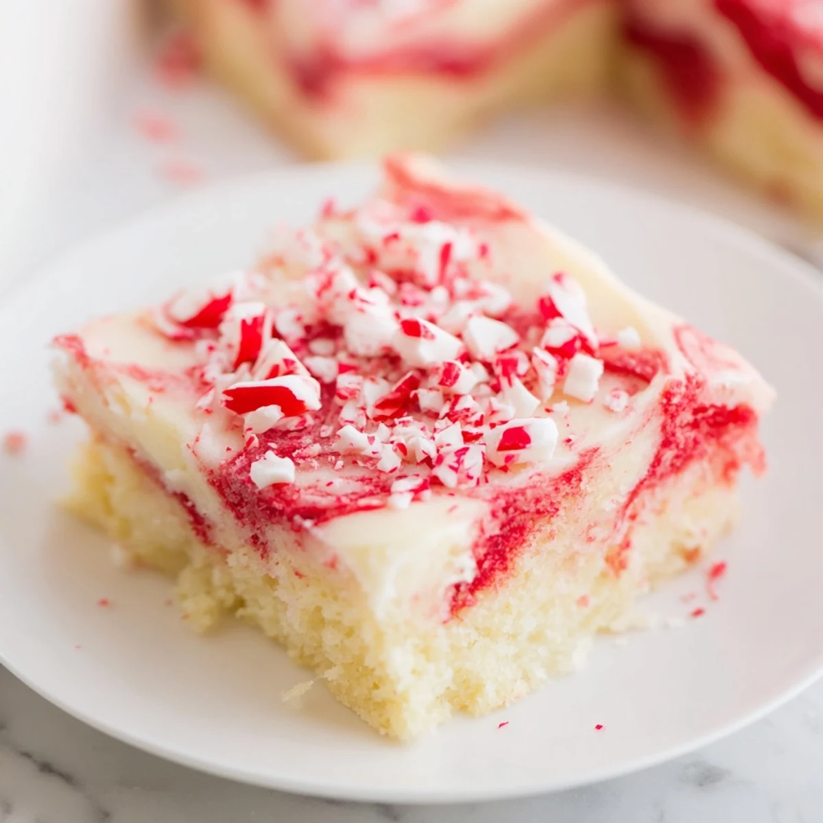 This visually stunning Peppermint Swirl features fluffy frosting and crushed peppermint candies on top.