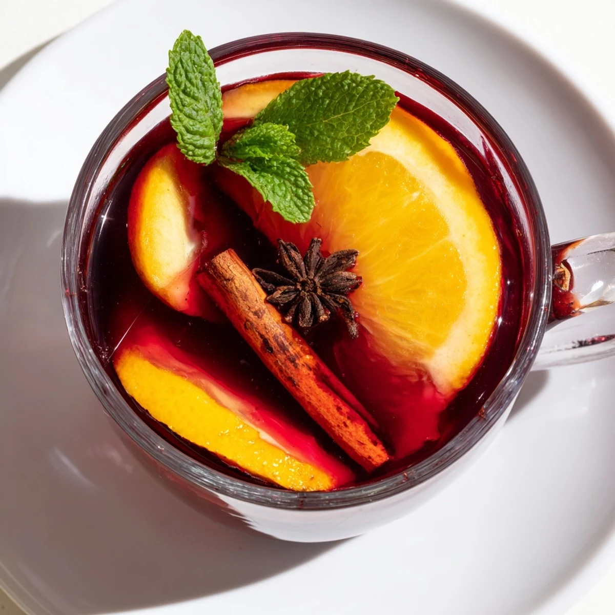 Bright red Cranberry Tea simmering with cinnamon and citrus, a beautiful, warming drink.