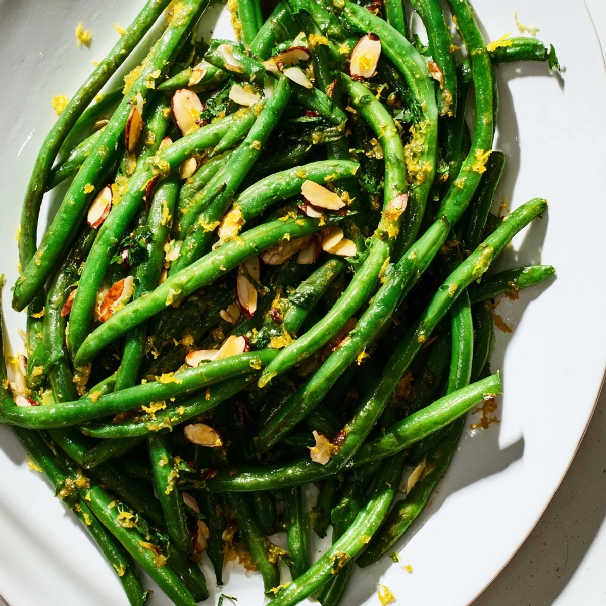 Tender Lemon Garlic Green Beans, coated in fragrant garlic oil, a quick and delicious side.