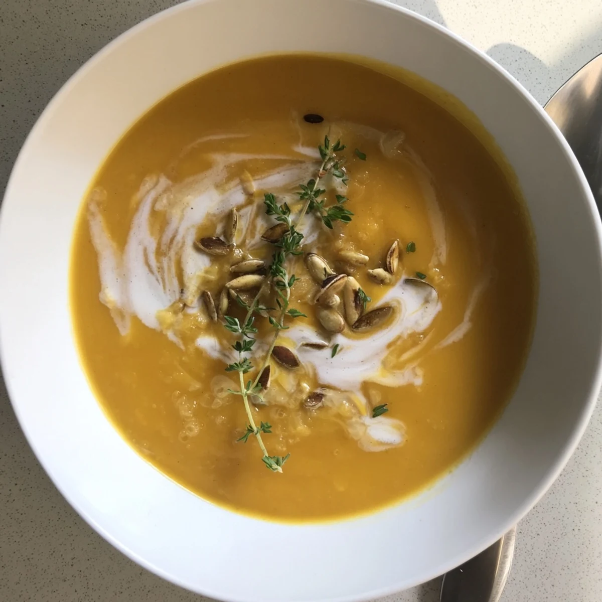 A creamy blend of butternut squash and apple soup, perfect for fall, cooked and pureed to perfection.