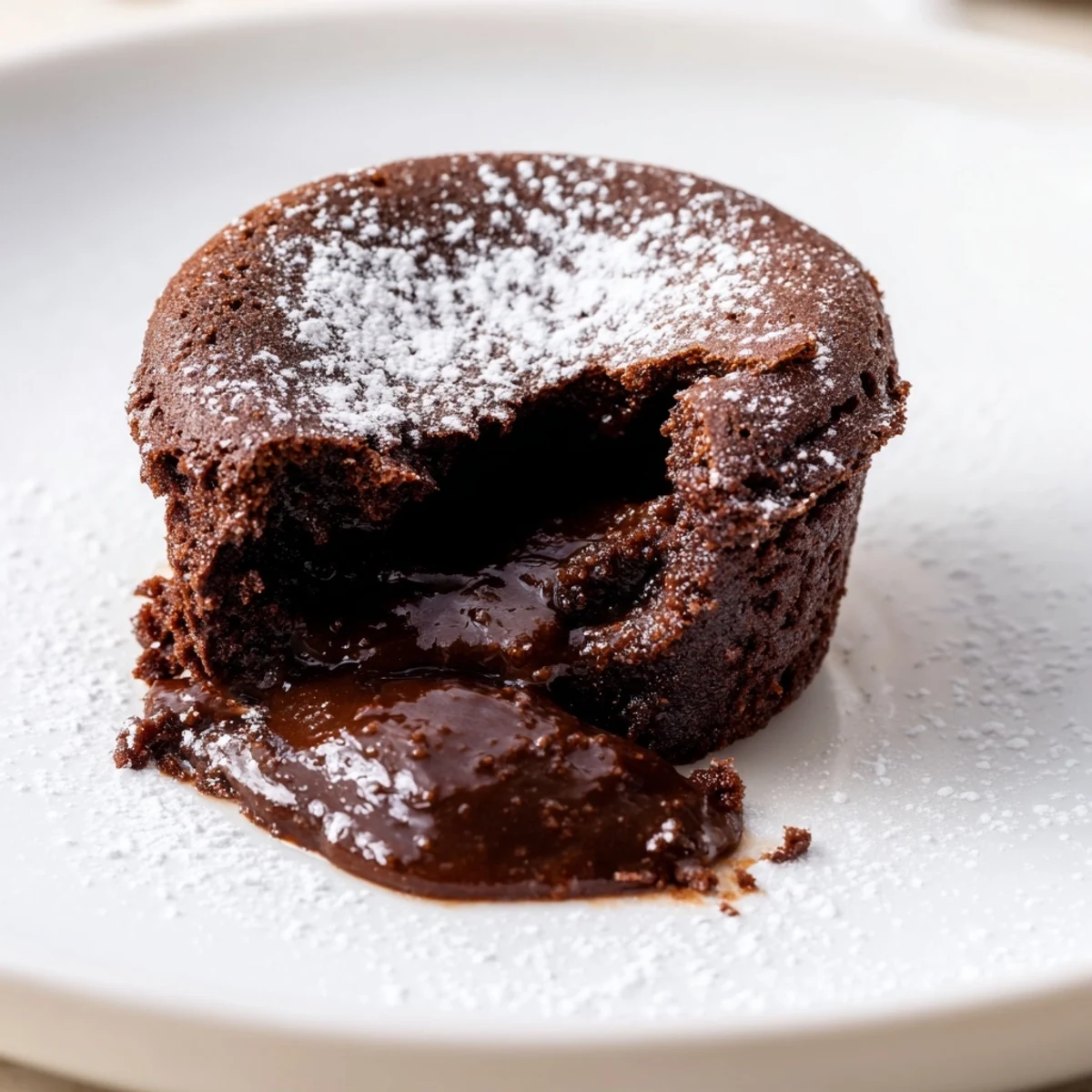 A close-up shot of a rich, individual Chocolate Lava Cake, ready to be enjoyed after baking.