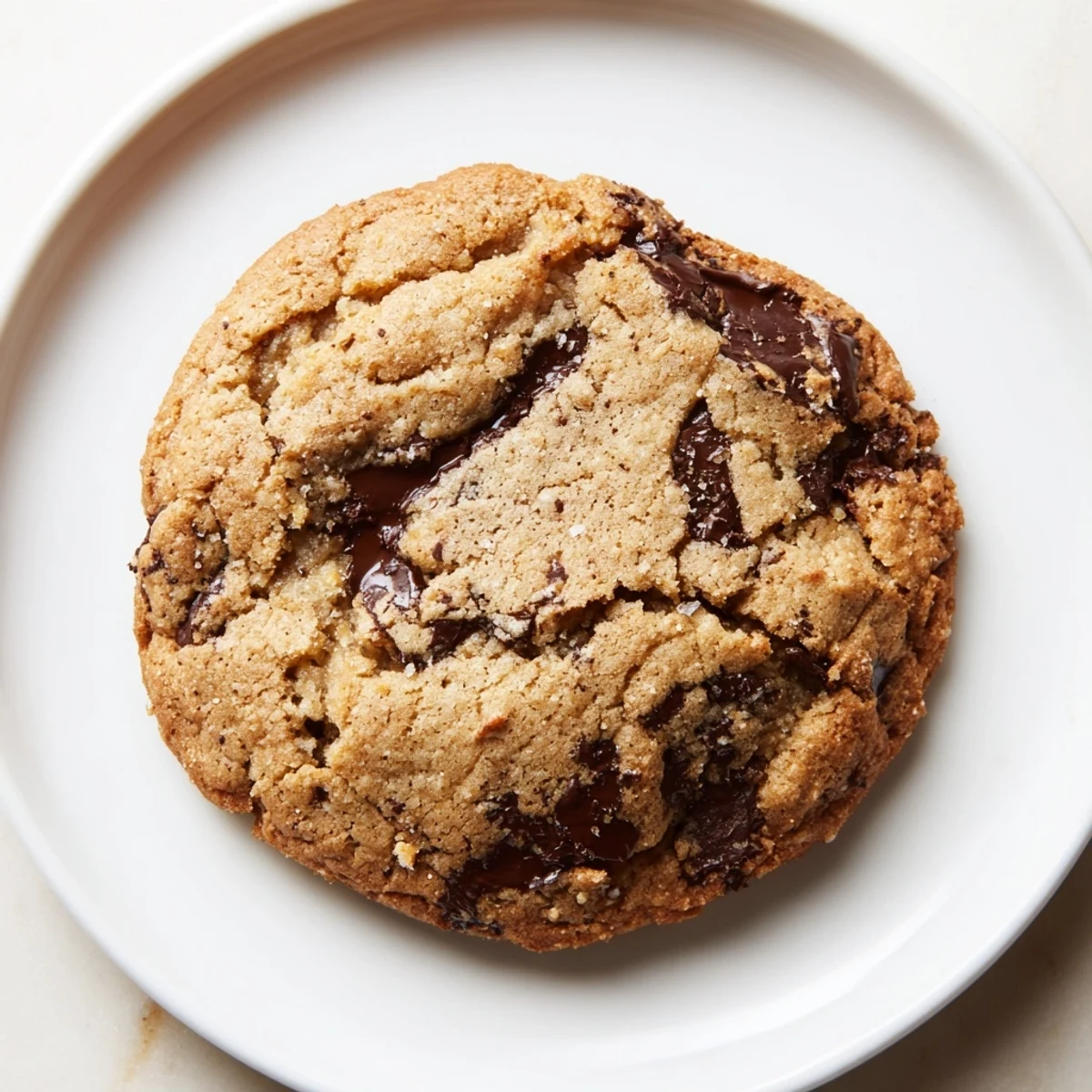 Close-up of freshly baked chocolate chip cookies, showcasing crisp edges and gooey chocolate centers.