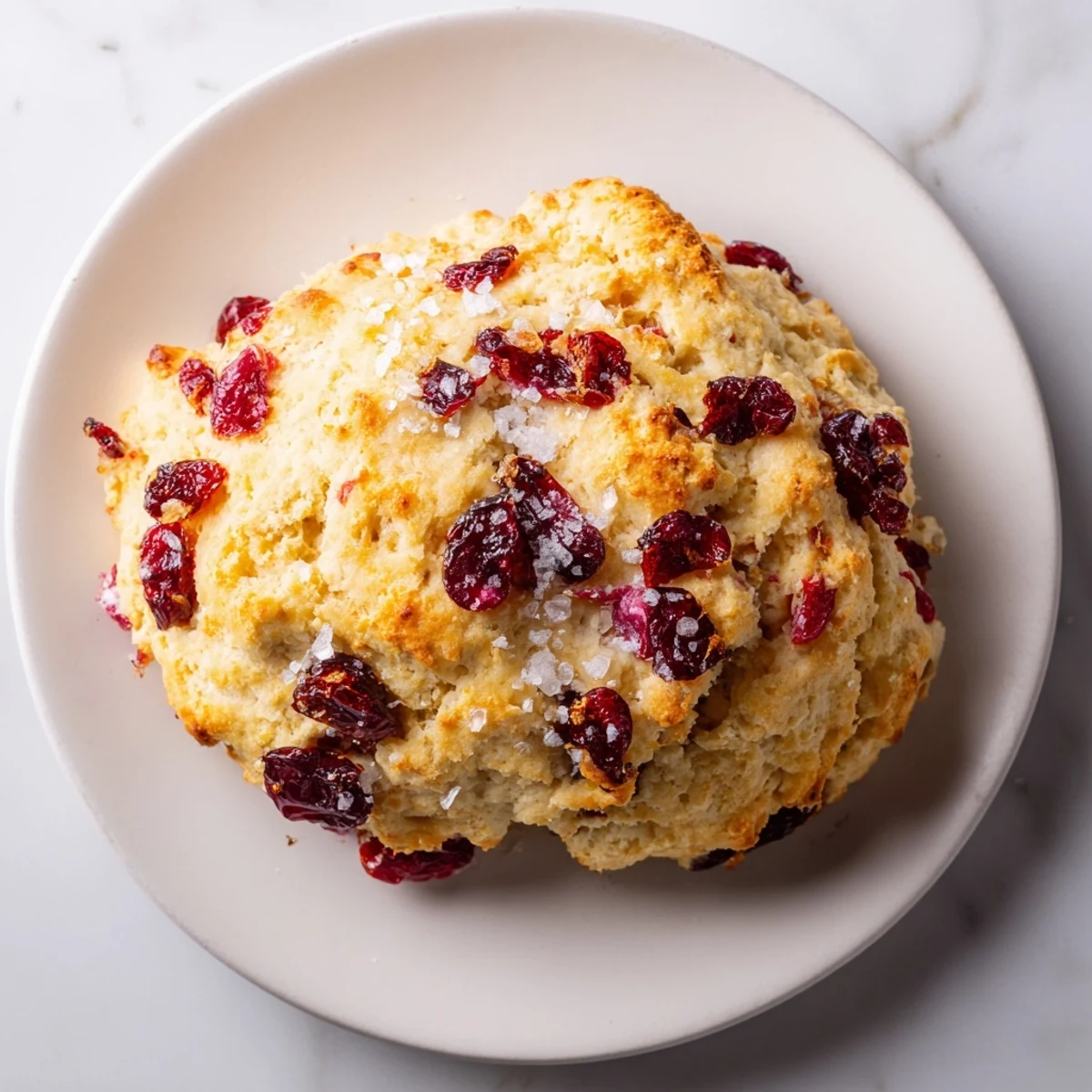 Warm, buttery cranberry scones with visible dried cranberries, ready to serve with tea or coffee.
