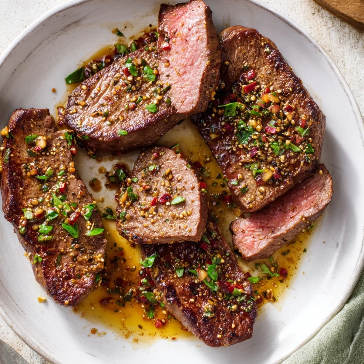 Thin strips of Cut Beef sizzling in a hot pan, ready to be served on a plate.