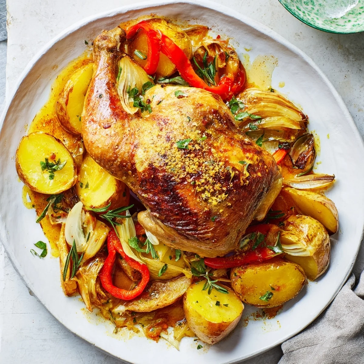 Delicious Baked Chicken with Herbs and Vegetables: a close-up of tender chicken and vibrant veggies.