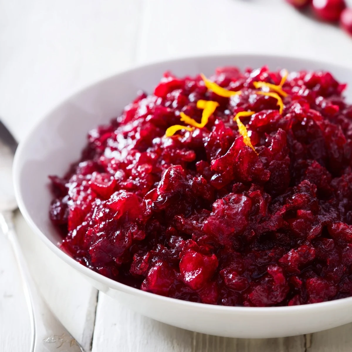 Vibrant red fresh cranberry sauce, the perfect tart-sweet side for a holiday meal.