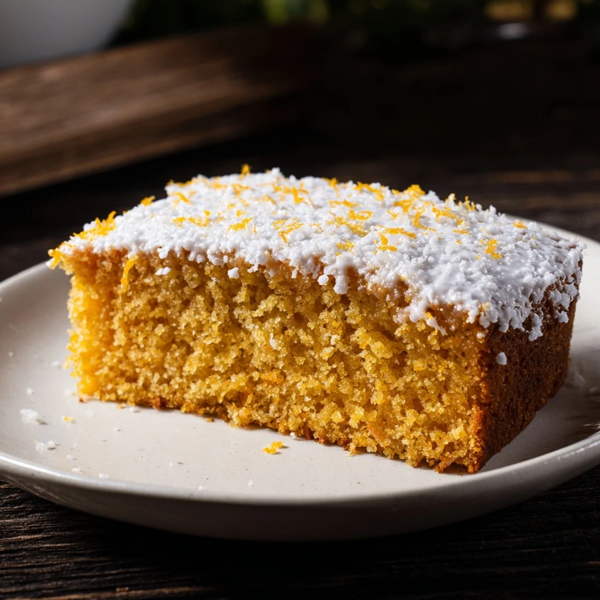 A generous slice of warm, inviting traditional gingerbread cake, perfect for dessert with friends.