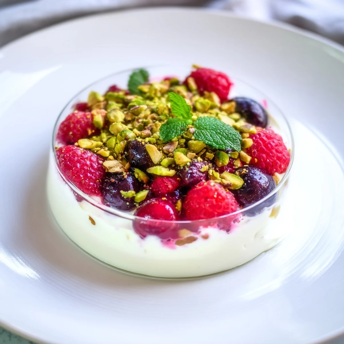 Indulge in this vibrant Goodness Creamy, a dessert featuring a creamy base with fresh fruit.