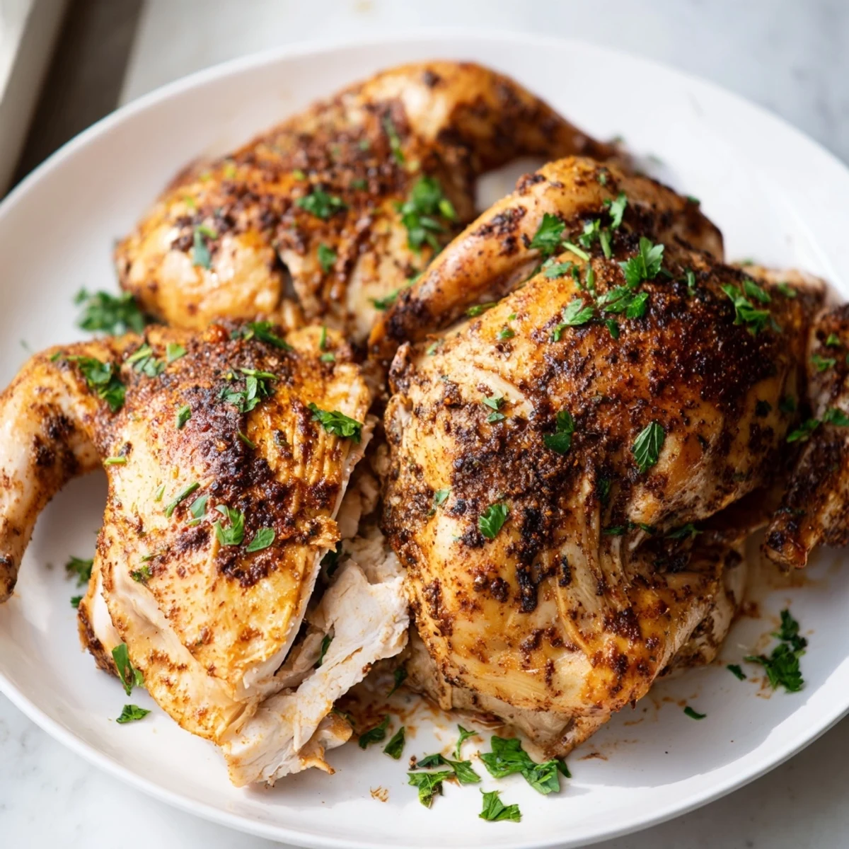 Flavor Spiced Chicken, cooked until golden brown in a skillet, looks incredibly juicy and flavorful.