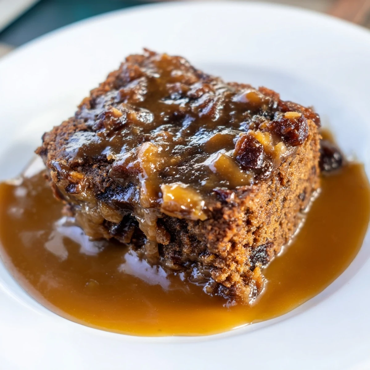 Moist date-infused sticky toffee pudding, topped with a rich, decadent and golden toffee glaze.