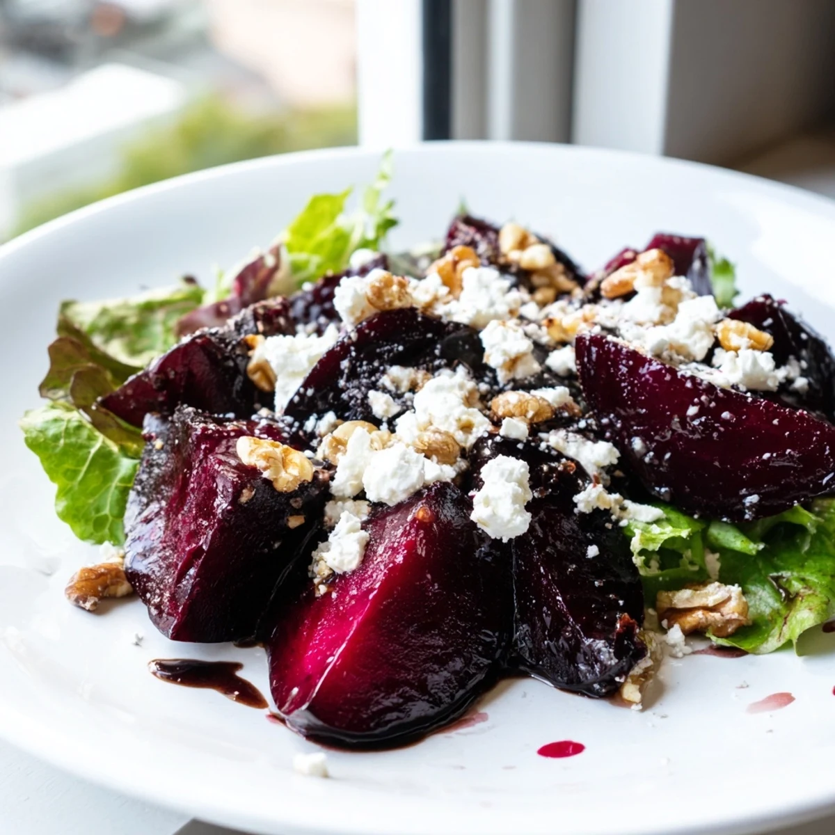 This Roasted Beet Salad showcases tender beets with balsamic vinaigrette, perfect for a light vegetarian meal.