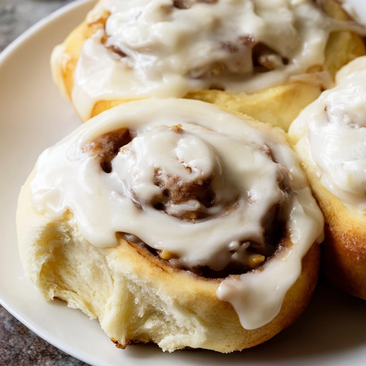 Warm cinnamon rolls, glazed to perfection, a classic breakfast pastry ready to be enjoyed.