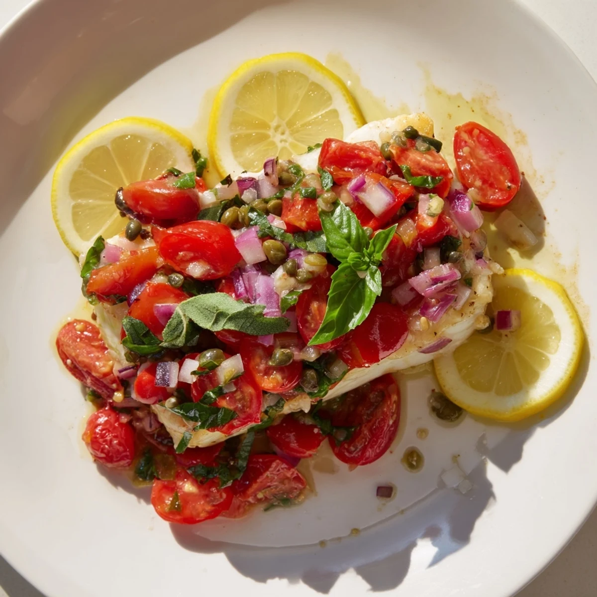 Halibut tomate basilic