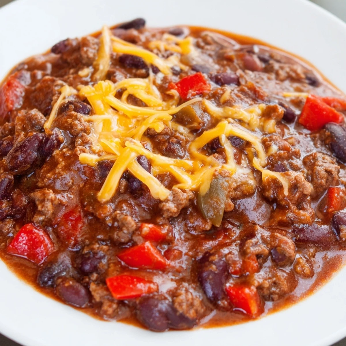 Delicious, hearty beef and bean chili, brimming with vegetables, garnished with fresh cilantro.