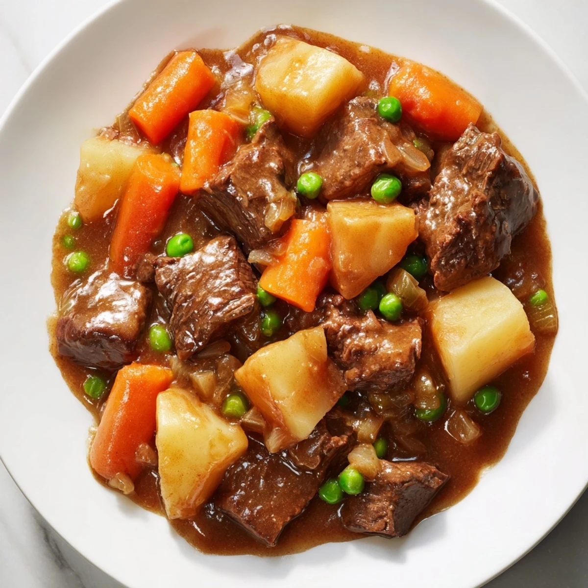 A steaming bowl of Slow Cooker Beef Stew with tender beef and vegetables, ready to eat.