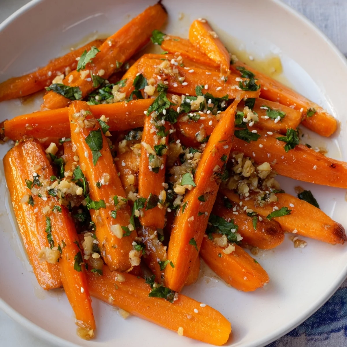 Golden brown roasted carrots with ginger, a vibrant vegetarian side dish for your dinner.