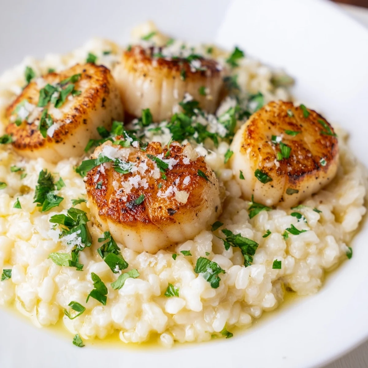 Délicieux risotto crémeux aux fruits de mer et citron, parfait pour une cuisine raffinée.
