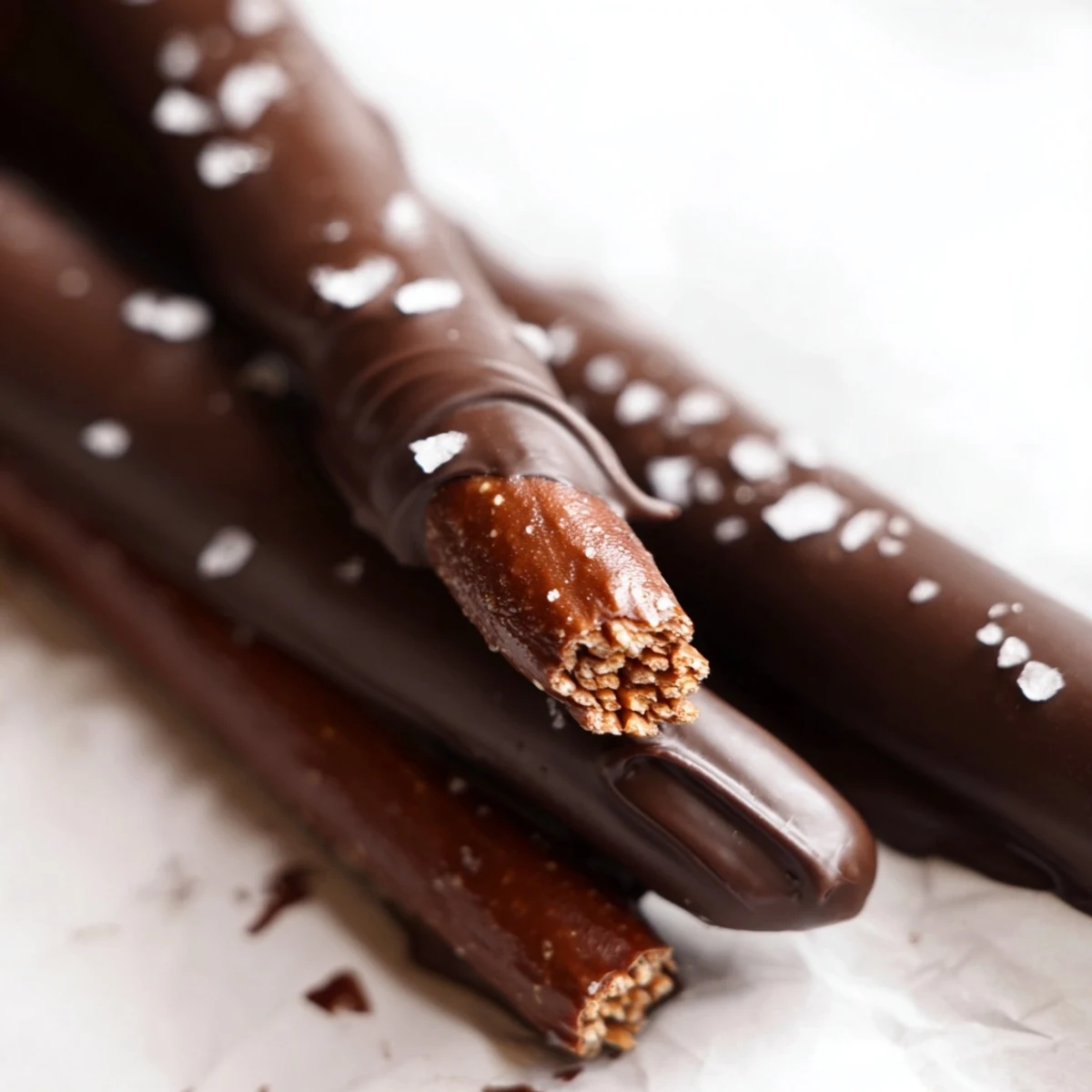 Préparation rapide : les bretzels sont nappés de chocolat et leur croquant se marie à une touche de sel marin.