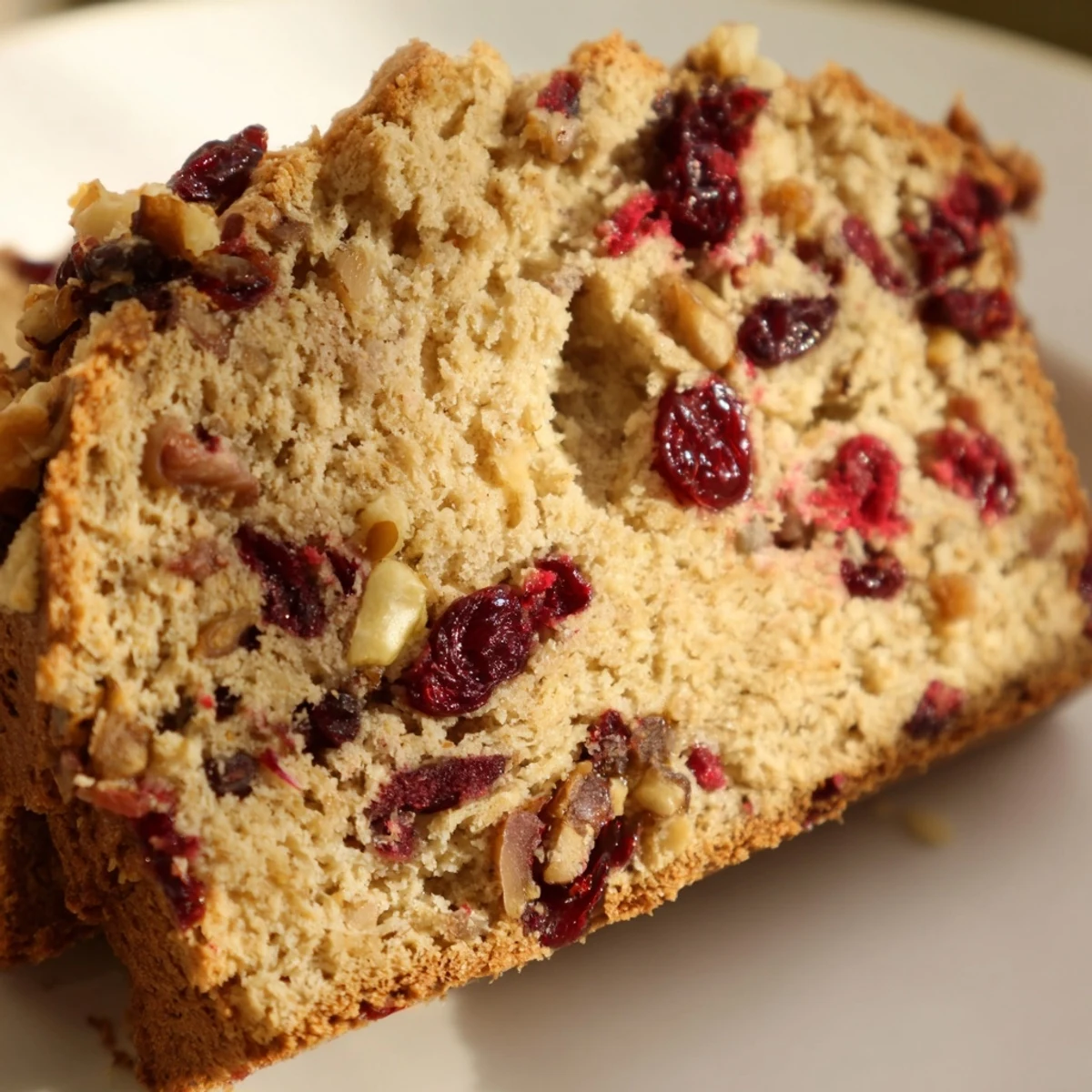 Une part de Cranberry and Walnut Soda Bread grillée beurrée et fumante au petit déjeuner
