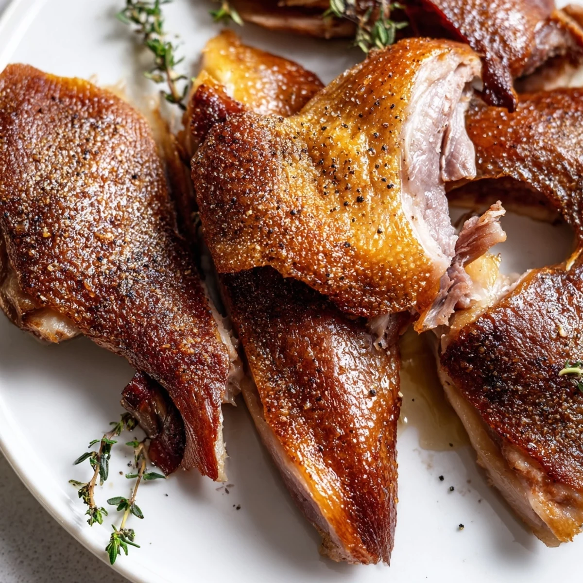 Oie rôtie au four dorée et croustillante, servie avec des pommes de terre cuites dans sa graisse fondue.