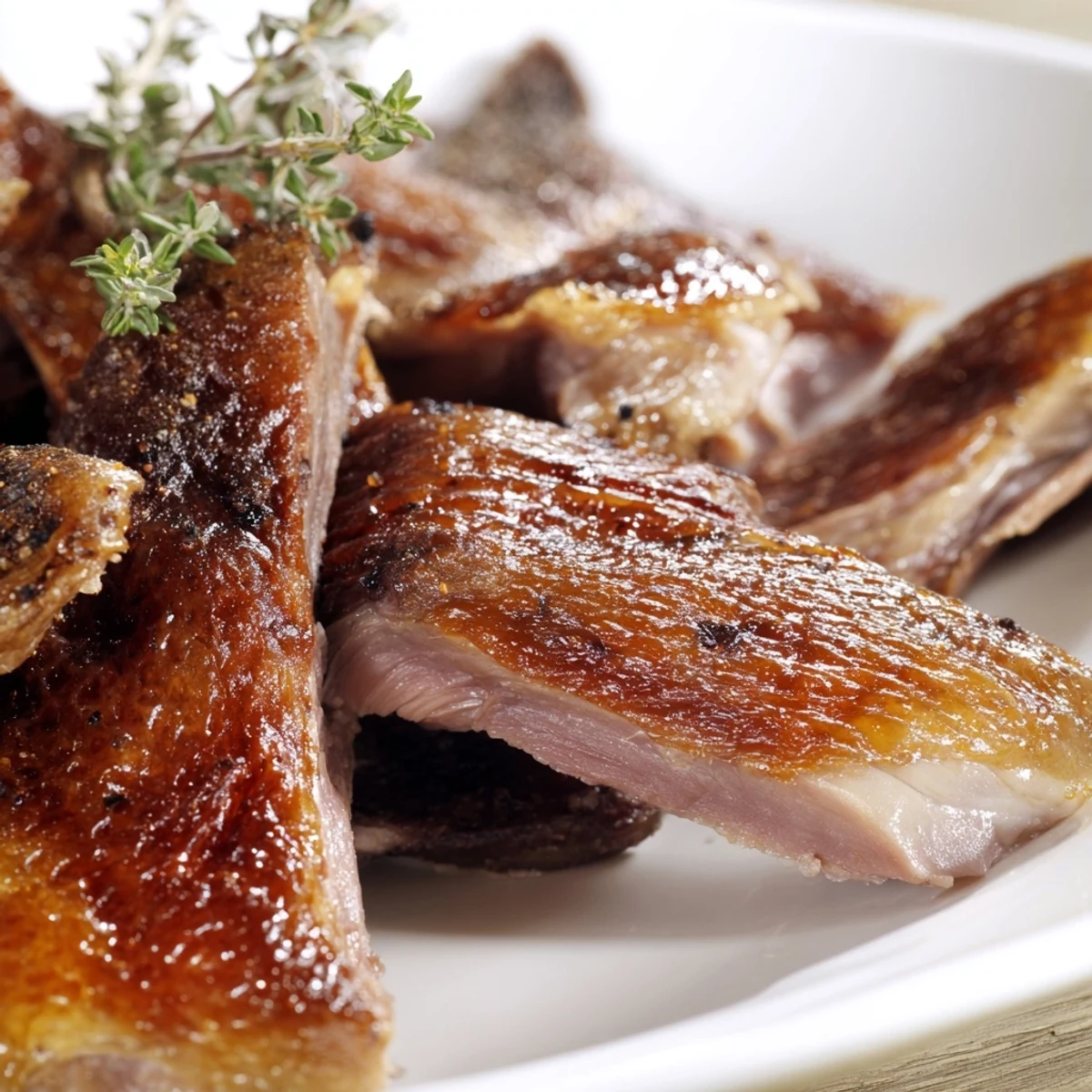 Oie rôtie succulente tranchée en parts, arrosée de gras fondu, accompagnée de chou rouge et dumplings traditionnels.