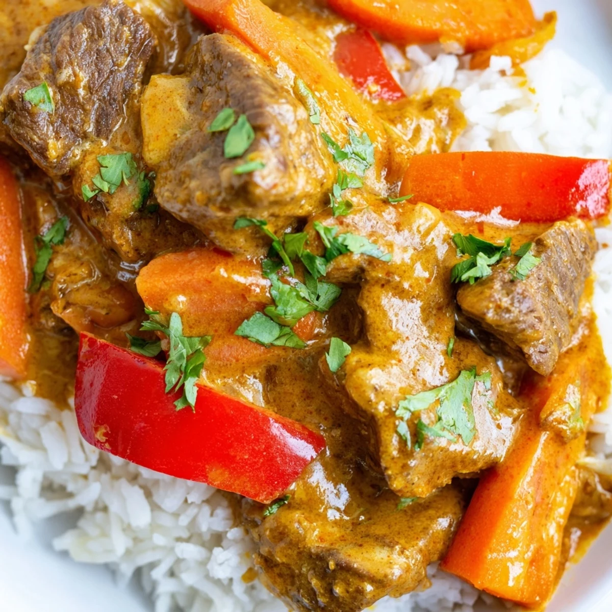 Un plat principal slow cooker riche en épices, parfait pour un dîner confortable avec des carottes et poivrons