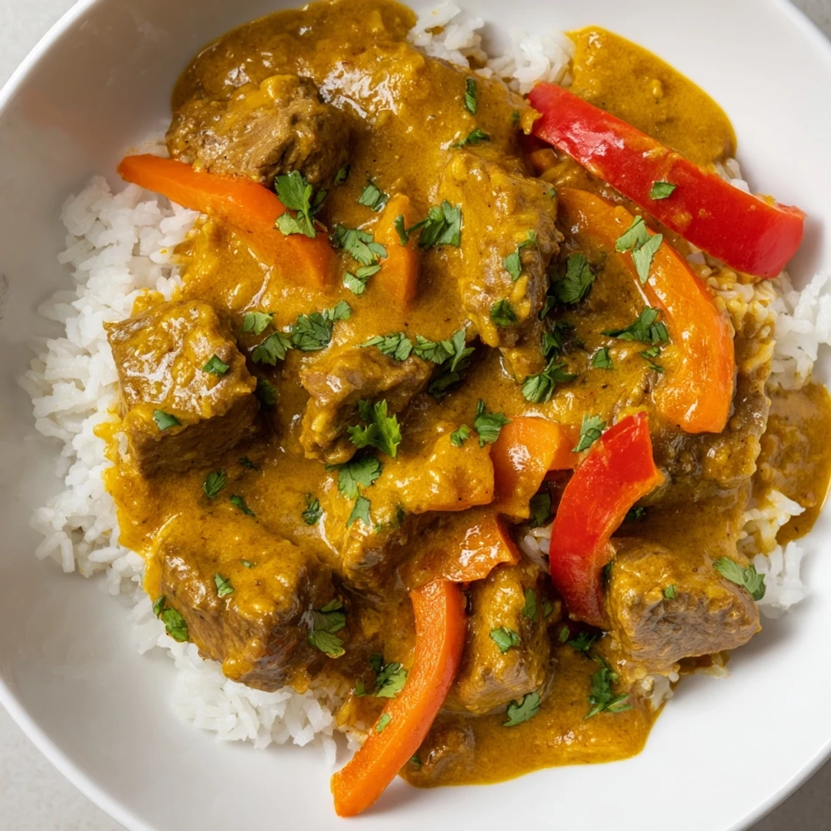Slow Cooker Beef Curry avec morceaux de bœuf tendres et une sauce coco onctueuse et épicée