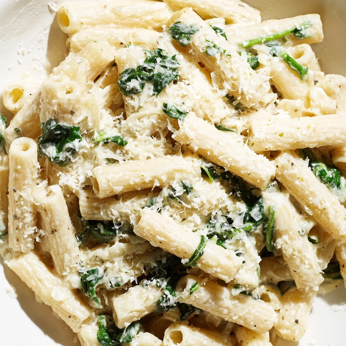 Fresh spinach and minced garlic simmered into Creamy Spinach Pasta with Garlic for a flavorful weeknight meal