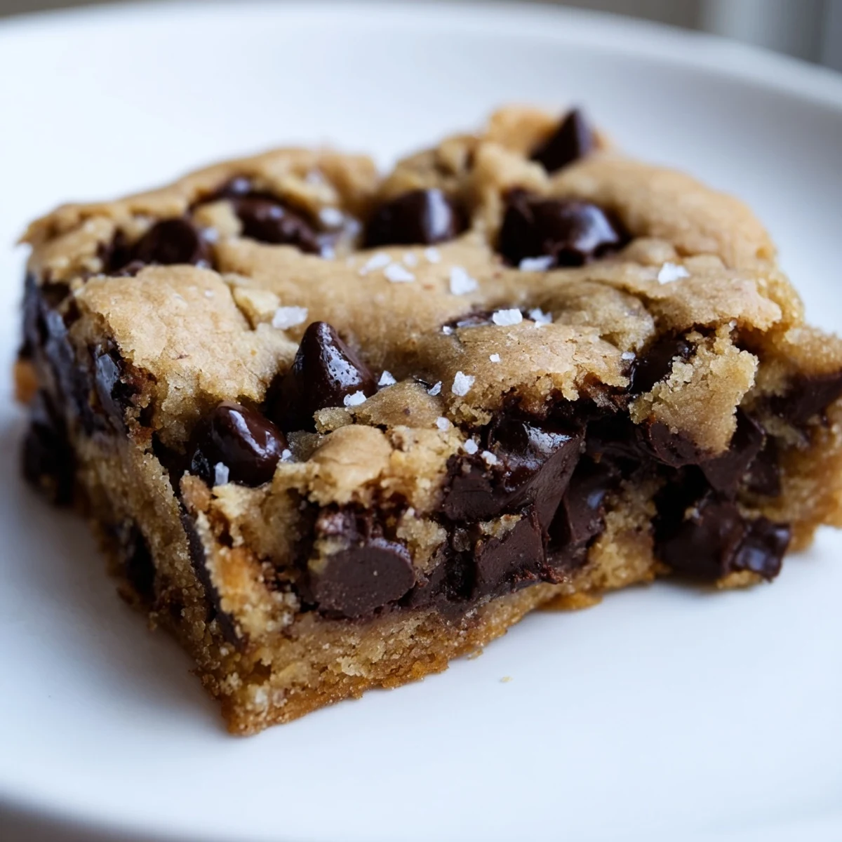 Des bars au chocolat épicées à la fleur de sel sur une assiette blanche.
