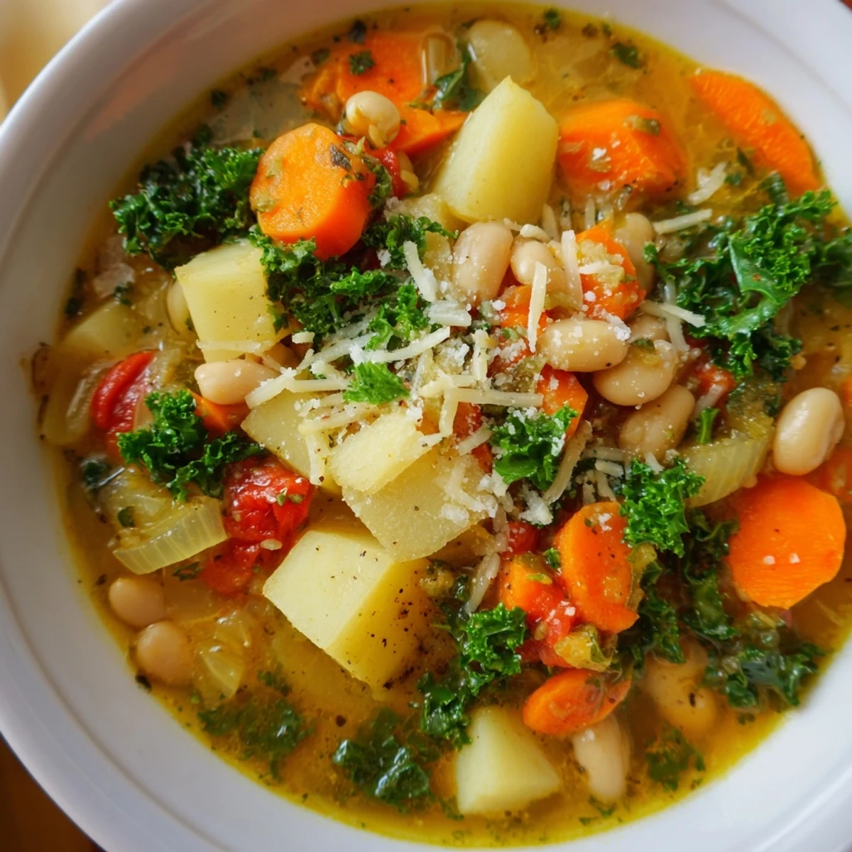 Assiette généreuse de Winter Lunch Soup avec carottes et panais, servie avec du pain croustillant pour tremper