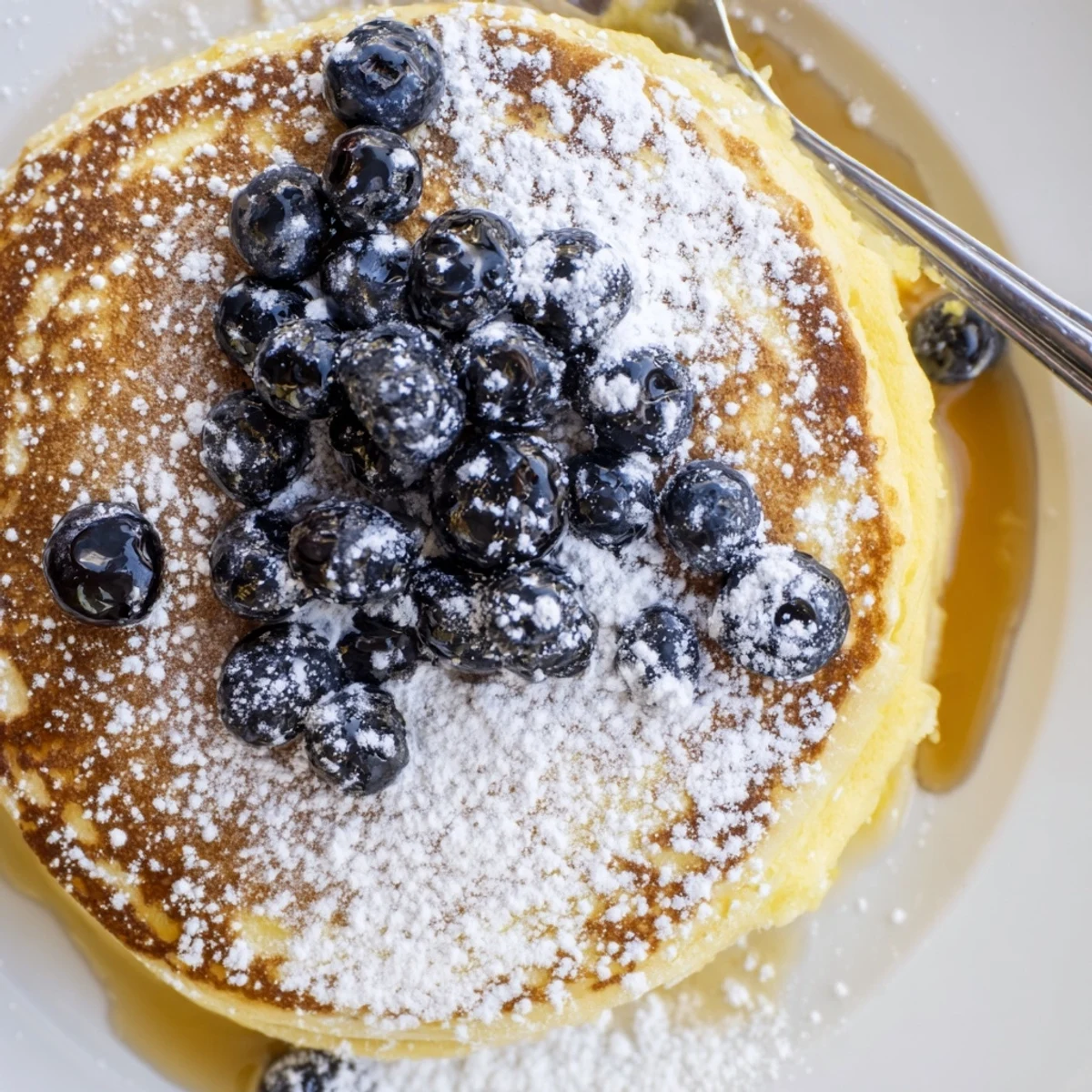 Golden-brown Lemon Breakfast Pancake sizzling in a skillet, ready to be flipped for a bright breakfast.