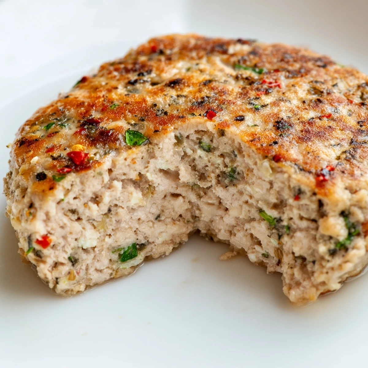 Des galettes de saucisse de poulet dorées sur une poêle.