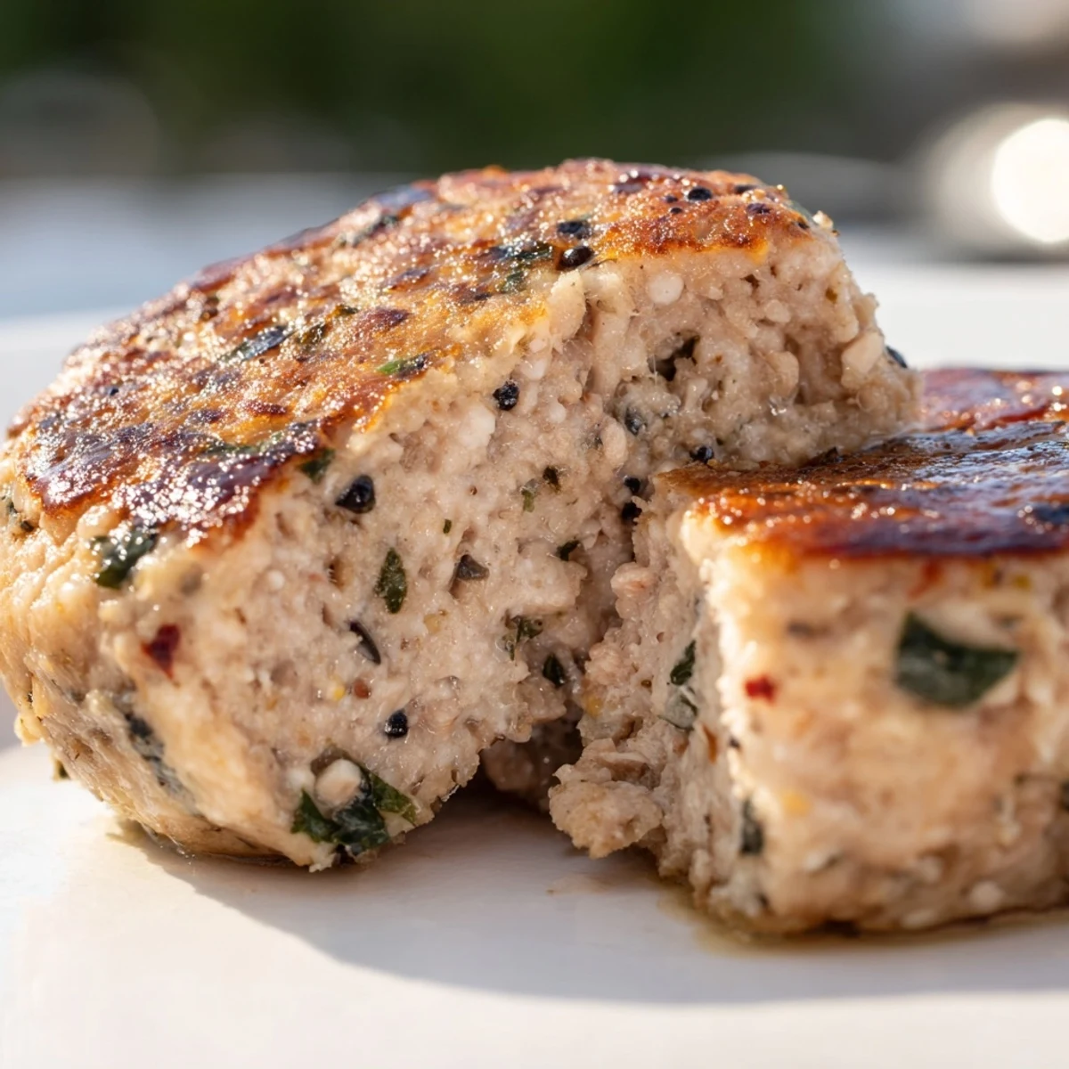 Saucisse de poulet garnie d’œufs brouillés et de toast doré.