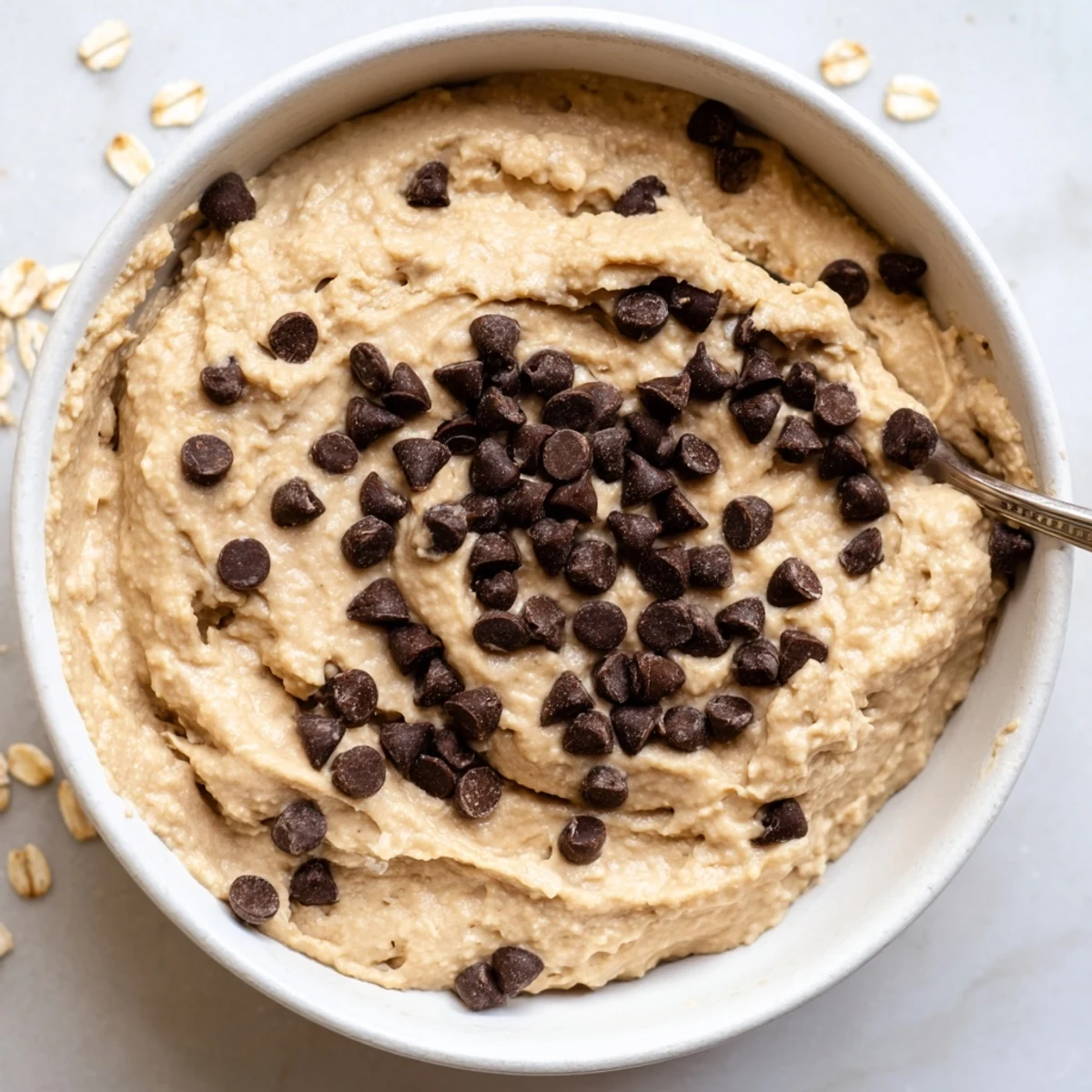 Une pâte à cookies au chocolat servie en trempette crémeuse, parfaite avec des pommes et des biscuits.