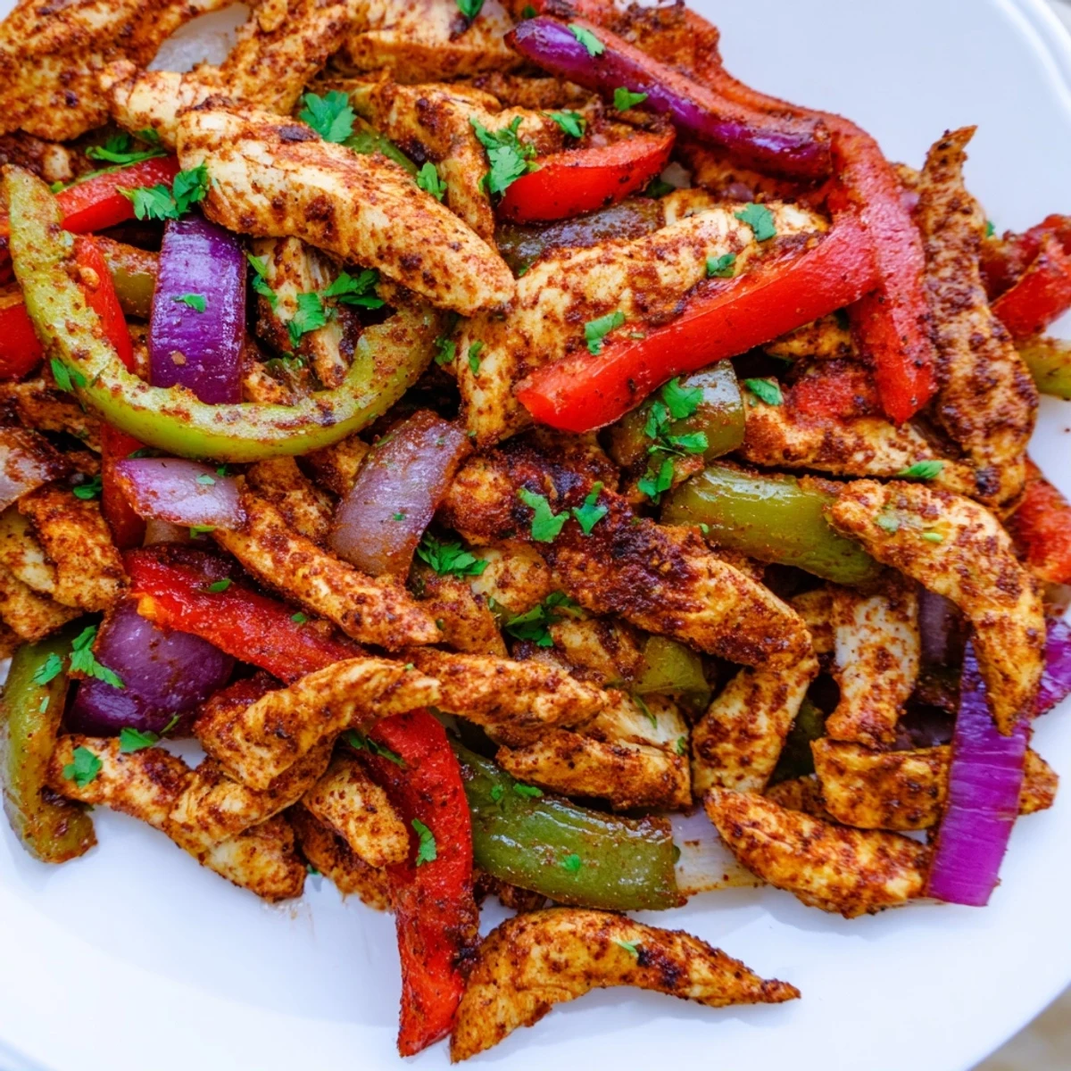 Plat Tex-Mex épicé de poulet et légumes rôtis au four, accompagné de tortillas et garnitures pour un repas convivial.