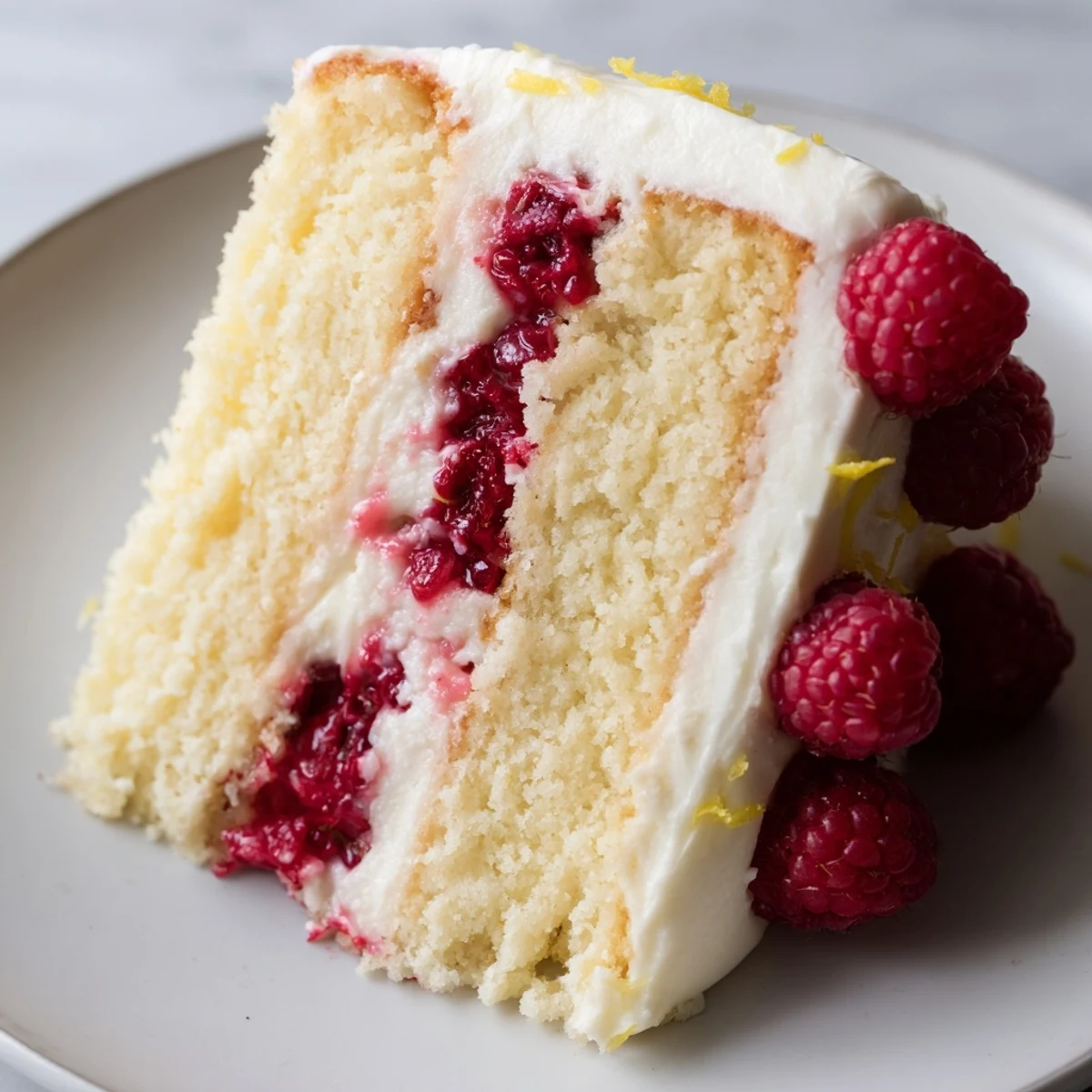 Couches moelleuses de gâteau au citron et crème au fromage pour Lemon Raspberry Layer Cake with Frosting