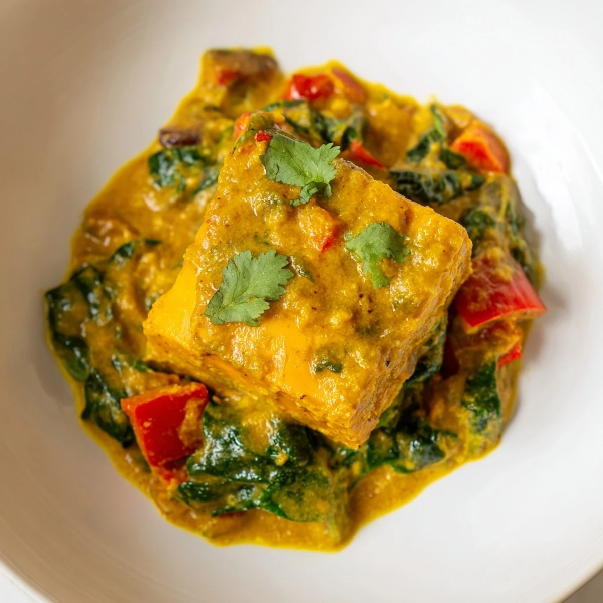 Bol de Vegan Sweet Potato Curry avec épinards et riz vapeur, couleurs vives