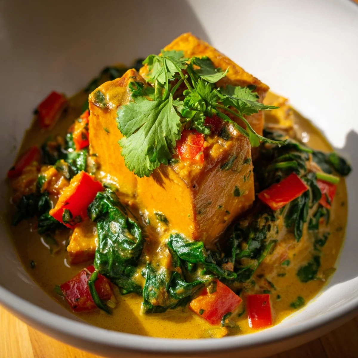 Marmite fumante de Vegan Sweet Potato Curry avec épinards et quartiers de citron