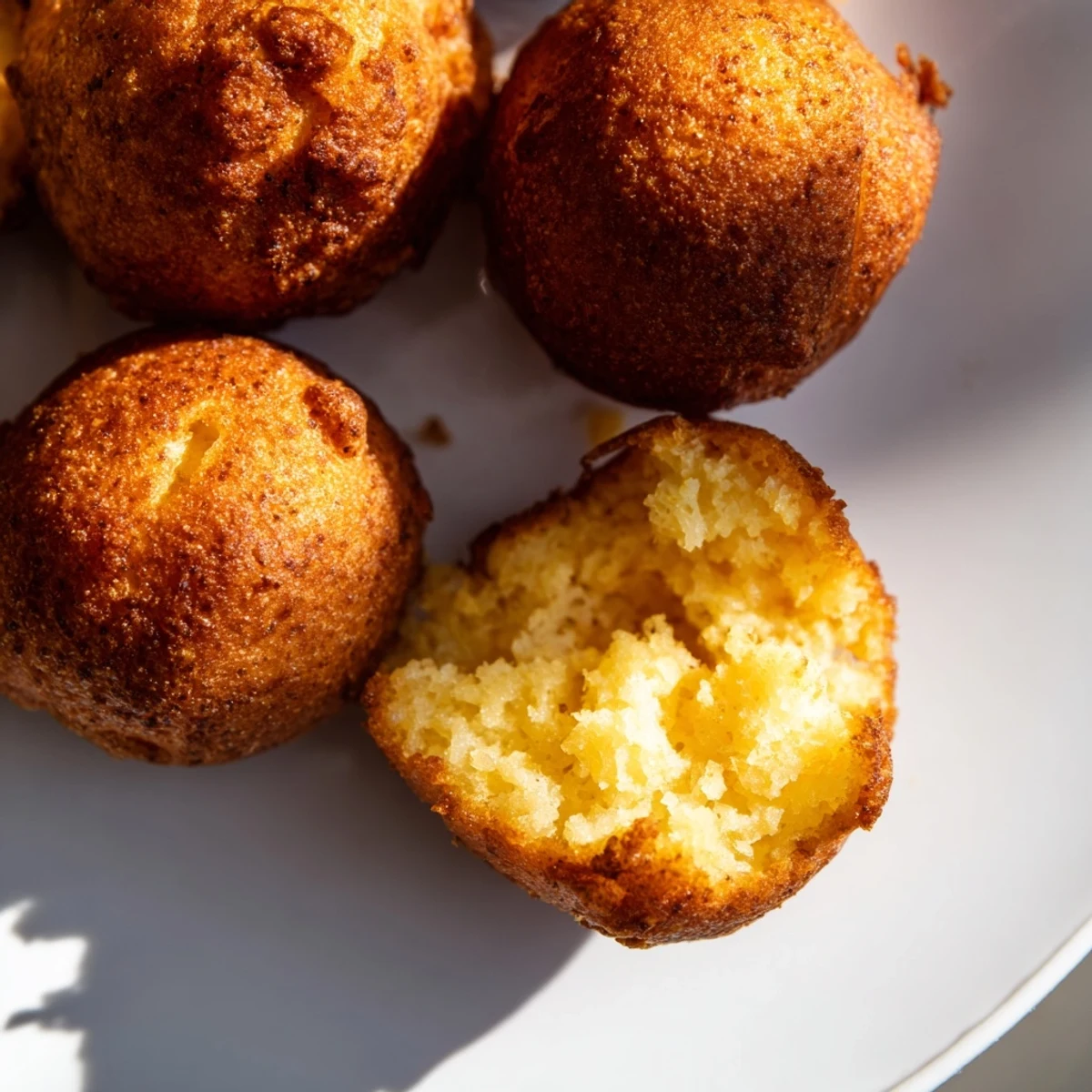 Croustillants et dorés, ces hush puppies du Sud sont servis avec une sauce tartare maison sur une assiette rustique.