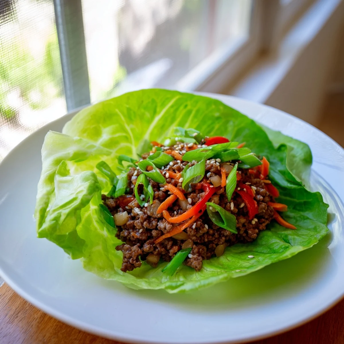 Délicieux wraps au bœuf en feuilles de laitue, agrémentés de coriandre fraîche pour une touche asiatique rafraîchissante.