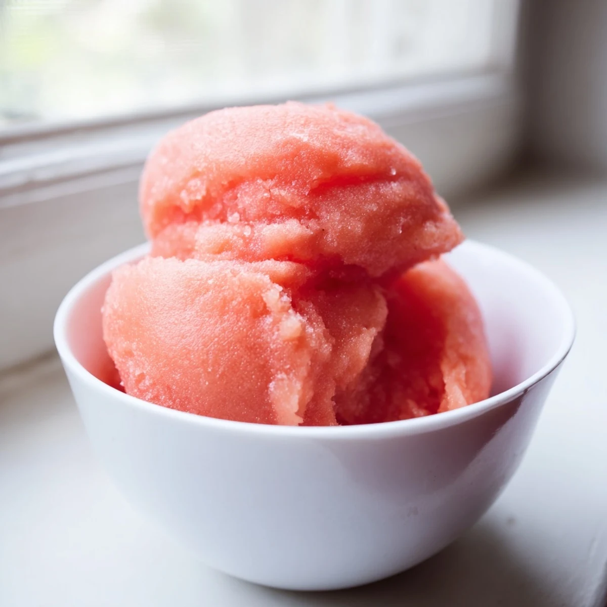 Délicieux Pink Grapefruit Sorbet aux reflets rosés, parfait pour un dessert léger et estival.