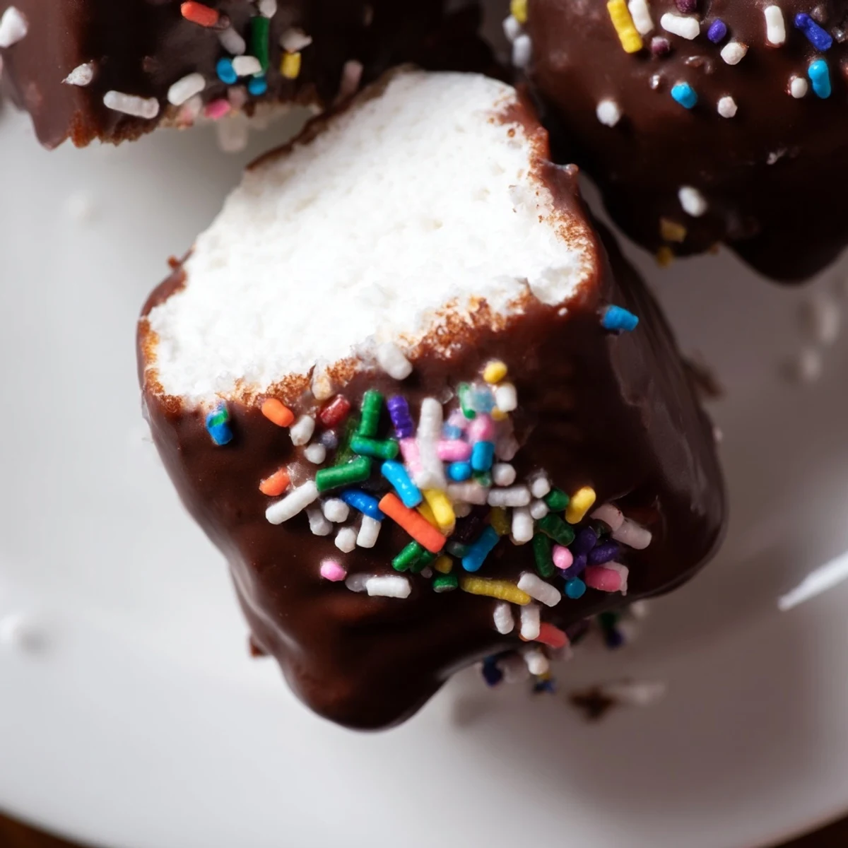 Offrez ces marshmallows au chocolat saupoudrés de sprinkles pour un cadeau sucré et une ambiance festive.